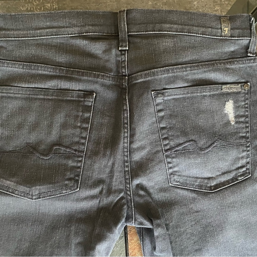 7 For All Mankind Gray Distressed Slim Jeans - Picture 8 of 13